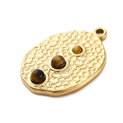 304 Stainless Steel Natural Tiger Eye Pendants STAS-H235-09G-02-1