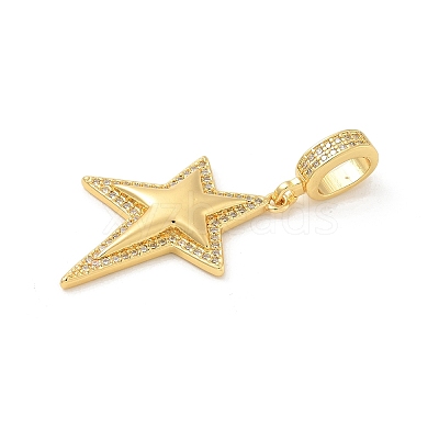 Brass Micro Pave Clear Cubic Zirconia Star European Dangle Charms KK-U044-09G-1