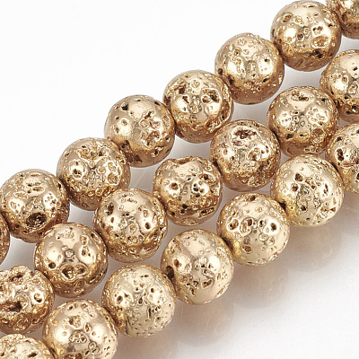 Electroplated Natural Lava Rock Beads Strands G-T061-55B-6mm-1