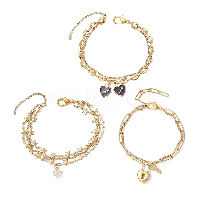 3Pcs 3 Styles 304 Stainless Steel Multi-layered Bracelets BJEW-JB12241-1