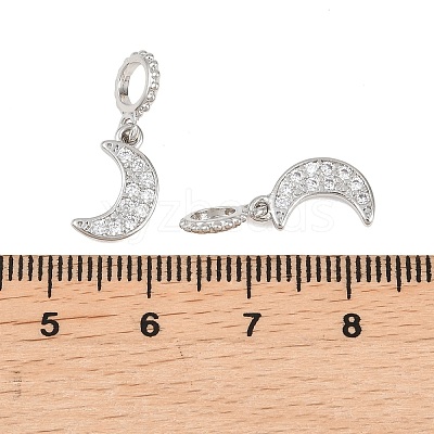 Brass Micro Pave Clear Cubic Zirconia Moon European Dangle Charms KK-H257-03P-1