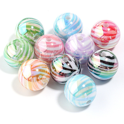 10Pcs UV Plating Colours Acrylic Beads OACR-S146-01K-1
