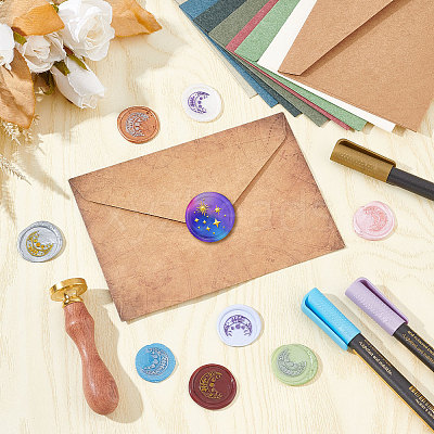 Brass Wax Seal Stamp with Wood Handle AJEW-WH0412-0322-1