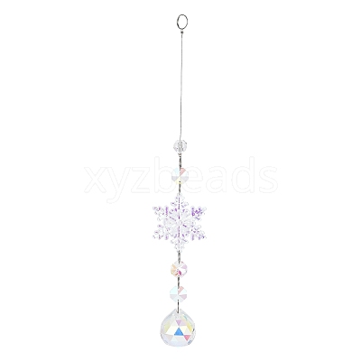 AB Color Glass Snowflake Pendant Decorations AJEW-Q144-02P-02-1