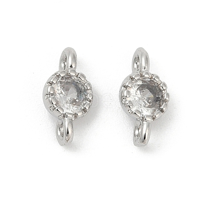 Brass Cubic Zirconia Flat Round Connector Charms LS-KK-H204-02P-04-1