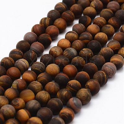 Frosted Natural Tiger Eye Beads Strands G-F364-18-8mm-1