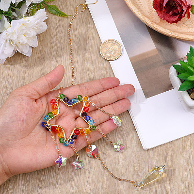 1Pc Colorful Glass Beaded Woven Net Suncatchers AJEW-CY0001-95D-1