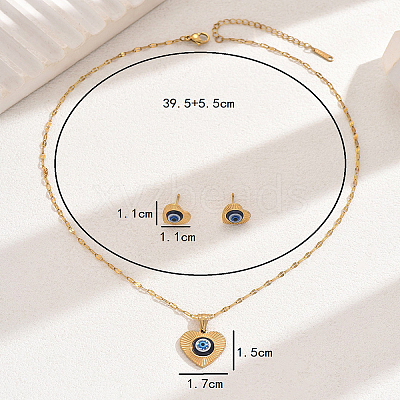 Vintage 201 Stainless Steel & Plastic Heart with Evil Eye Stud Earrings & Pendant Necklaces Set for Women JC7248-1