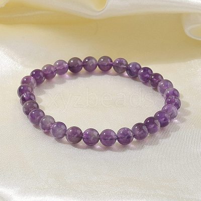 Natural Amethyst Bead Stretch Bracelets X-BJEW-K212-A-034-1