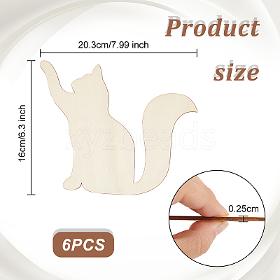 Cat Wood Unfinished Wood Cutouts DIY-WH0430-319A-1