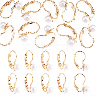 10Pcs Round Brass & ABS Imitation Pearl Leverback Earring Findings KK-TADJ0001-17-1
