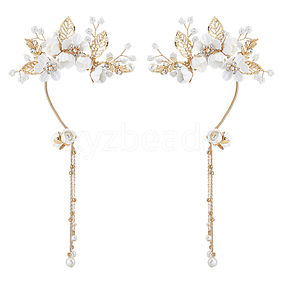 2Pcs 2 Styles Flower Crystal Rhinestone & Plastic Pearl Cuff Earrings EJEW-FH0001-13G-1