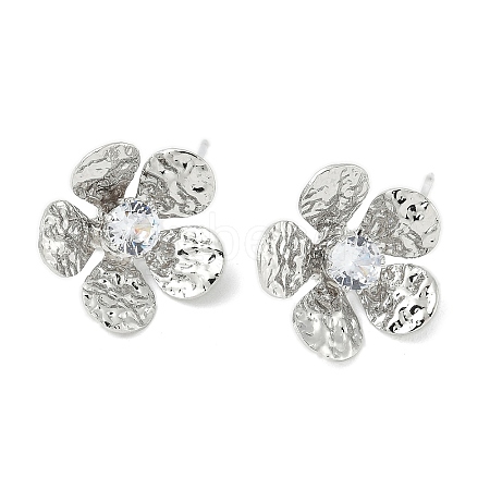 Flower Brass Micro Pave Cubic Zirconia Stud Earring Findings LS-KK-M326-08P-1