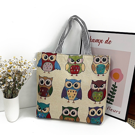 Cartoon Owl Pattern Canvas Women's Tote Bags PW-WG2D758-01-1