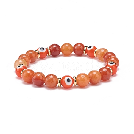 Natural Red Aventurine & Lampwork Evil Eye Round Beaded Stretch Bracelet BJEW-JB08713-04-1