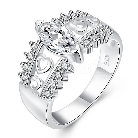 Romantic Valentine's Day Hollow Heart Brass Cubic Zirconia Finger Rings RJEW-BB01605-8S-1