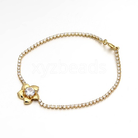 Golden Plated Brass Cubic Zirconia Cup Chain Bracelets BJEW-H0001-04G-1