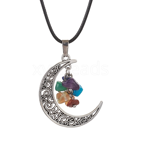 Tibetan Style Alloy Moon Pendant Necklace NJEW-JN04610-1