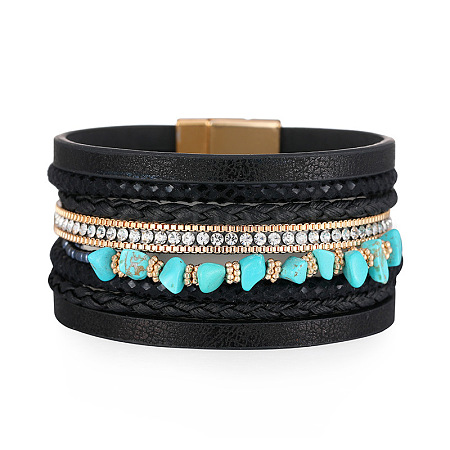 Bohemian Style Turquoise PU Imitation Leather Multi-strand Bracelets WGC9584-05-1