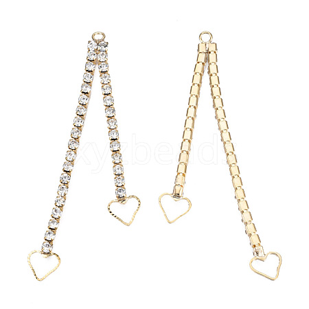 Brass Pave Rhinestone Chain with Heart Big Pendants KK-N216-420-03LG-1