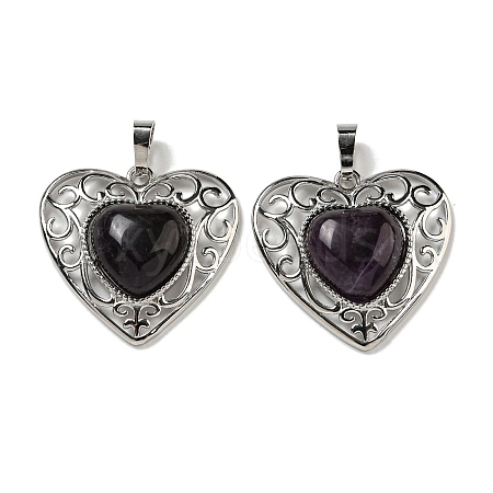 Natural Amethyst Peach Love Heart Pendants G-G158-01N-1