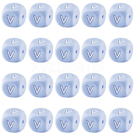 20Pcs Blue Cube Letter Silicone Beads 12x12x12mm Square Dice Alphabet Beads with 2mm Hole Spacer Loose Letter Beads for Bracelet Necklace Jewelry Making JX434V-1