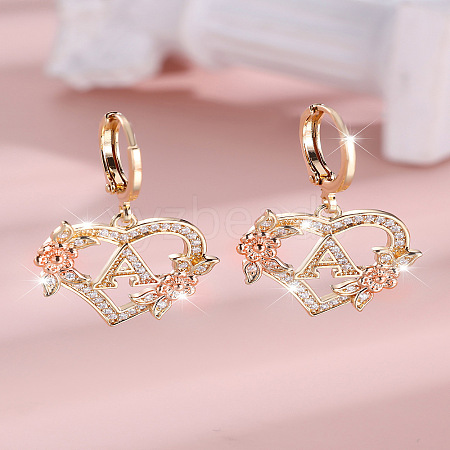 Heart Brass Micro Pave Clear Cubic Zirconia Hoop Earrings FS-WGD5D87-01-1