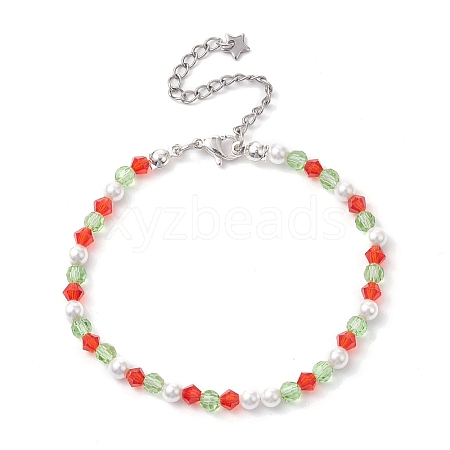 Faceted Bicone Imitation Austrian Crystal & Round Shell Pearl Beaded Bracelets for Women BJEW-JB10770-1