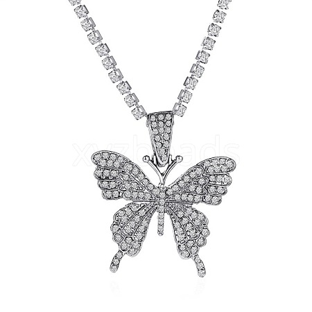 Alloy Crystal Rhinestone Cup Chain Butterfly Pendant Necklaces for Womem WGB1B47-10-1