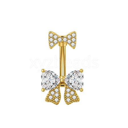 304 Stainless Steel Pave Clear Cubic Zirconia Curved Barbell Belly Rings FS-WG7A03F-04-1