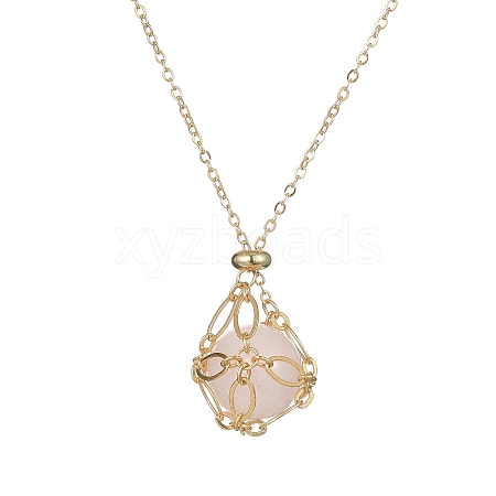 Natural Rose Quartz Round Pendant Necklaces NJEW-JN04565-01-1