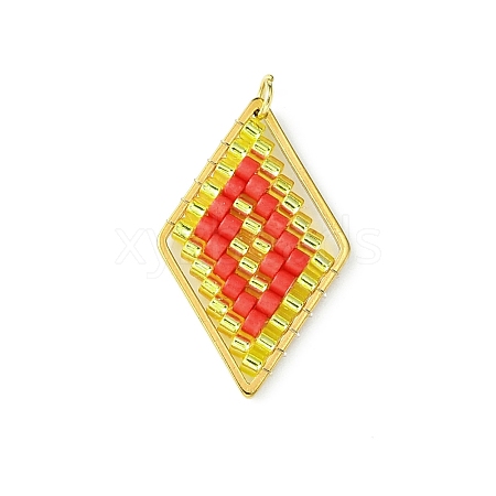 Glass Seed Beaded Rhombus Pendants PALLOY-MZ00528-01-1