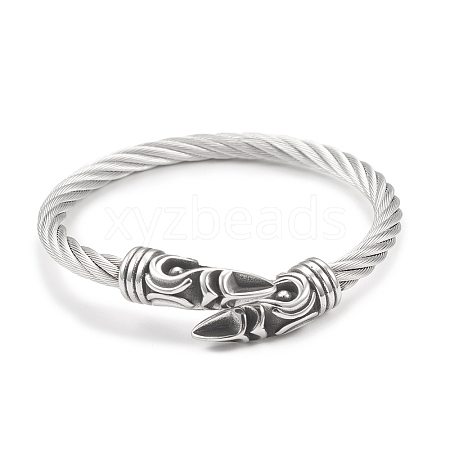 304 Stainless Steel Twist Rope Wrap Open Cuff Bangle with Cone Beaded for Women BJEW-G666-01AS-1