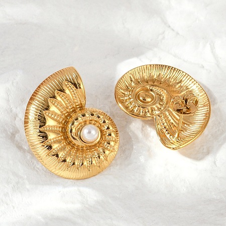 304 Stainless Steel Shell Pearl Stud Earrings X-EJEW-G423-22G-1