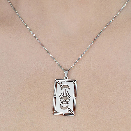 Non-Tarnish 201 Stainless Steel Hollow Tarot Card Pendant Necklace NJEW-OY001-90-1