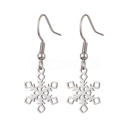 Hollow Christmas Snowflake 201 Stainless Steel Dangle Earrings for Women EJEW-JE05875-1