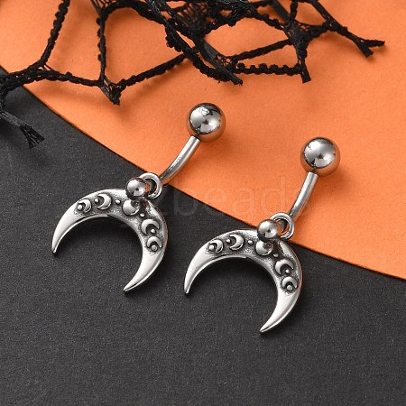 Crescent Moon 316 Surgical Stainless Steel Dangle Belly Button Rings EJEW-G416-17AS-1