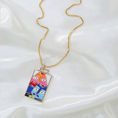 Brass Enamel Rectangle with Cat Shape Pendant Necklaces FS-WG7D7CE-02-1