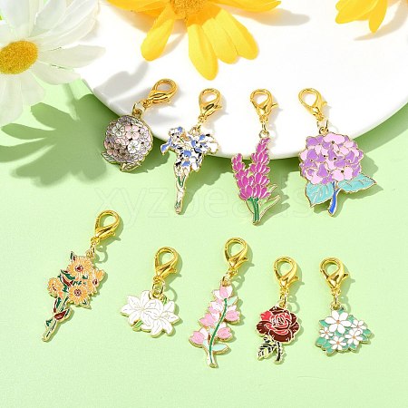 9Pcs 9 Styles Flower Alloy Enamel Pendant Decorations HJEW-JM02644-1