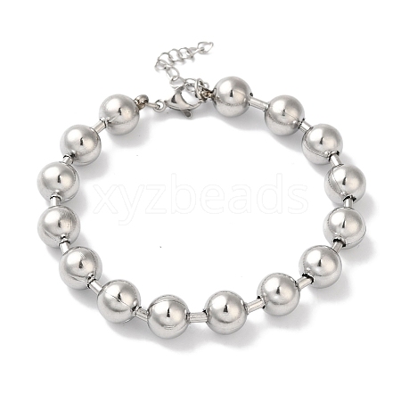 Non-Tarnish 304 Stainless Steel Beads Ball Chain Bracelets for Women BJEW-B092-01B-P-1