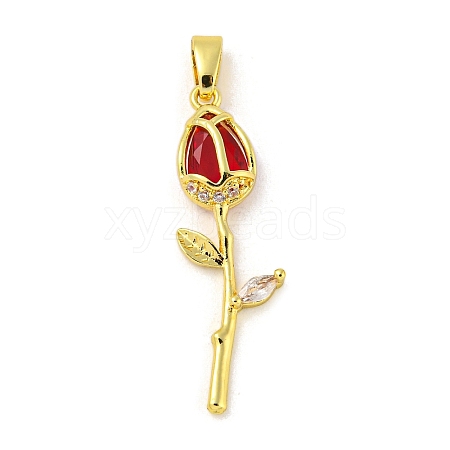 Rose Flower for Valentine's Day Real 18K Gold Plated Rack Plating Brass Micro Pave Cubic Zirconia Pendants KK-R153-01C-G-1