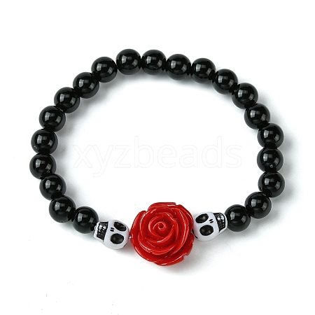 Halloween Theme 7.5mm Round Acrylic Beaded Stretch Bracelets BJEW-JB10881-1