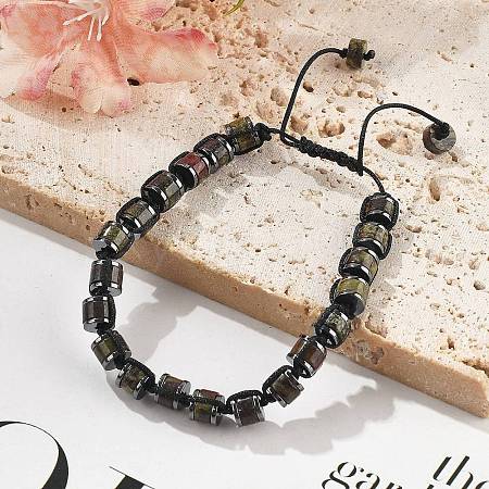 Adjustable Natural Dragon Blood and Non-magnetic Synthetic Hematite Braided Bead Bracelets BJEW-Z090-01L-1