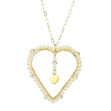 Glass & Plastic Imitation Pearl Love Heart Pendant Necklaces NJEW-JN04988-1