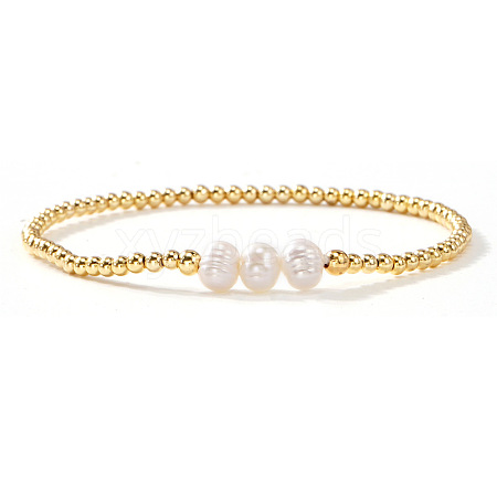 Brass & Glass & Natural Freshwater Pearls Beads Stretch Bracelets for Women OA4246-5-1