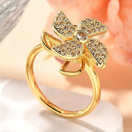 Flower Rotatable Finger Ring for Women RJEW-U035-01G-07-1