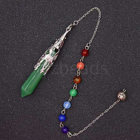 Natural Green Aventurine & Mixed Gemstone Bullet Pointed Dowsing Pendulums CHAK-PW0001-051H-1