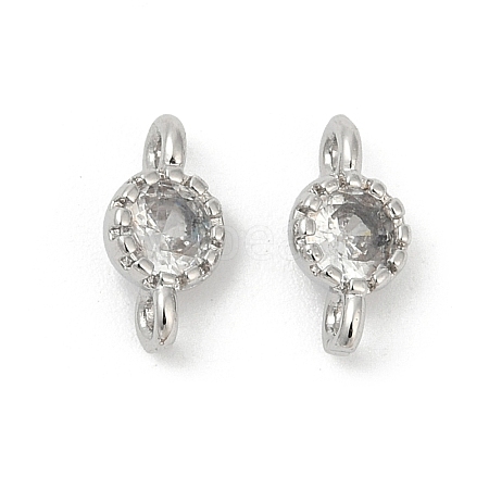 Brass Cubic Zirconia Flat Round Connector Charms LS-KK-H204-02P-04-1