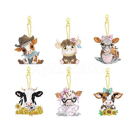 Cattle Cow DIY Diamond Painting Keychain Kit PW-WG0D284-01-1