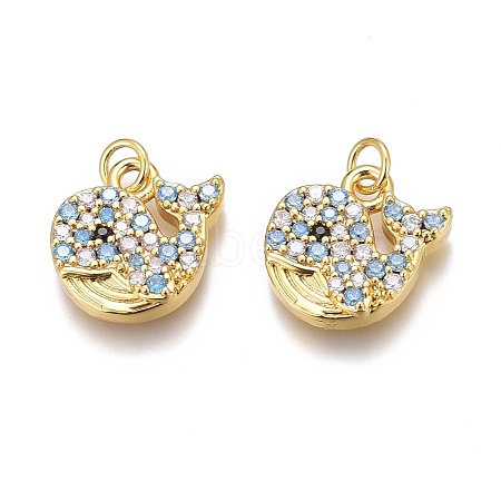 Brass Micro Pave Clear & Sky Blue Cubic Zirconia Charms ZIRC-O035-11G-1